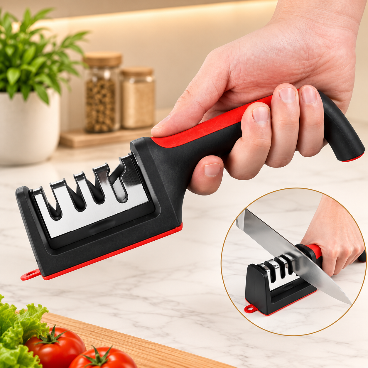 Orenza 3-stage knife sharpener included in the Complete Prep Kit